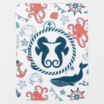 Colorful Marine Life &amp; Nautical Seahorses Swaddle Blanket