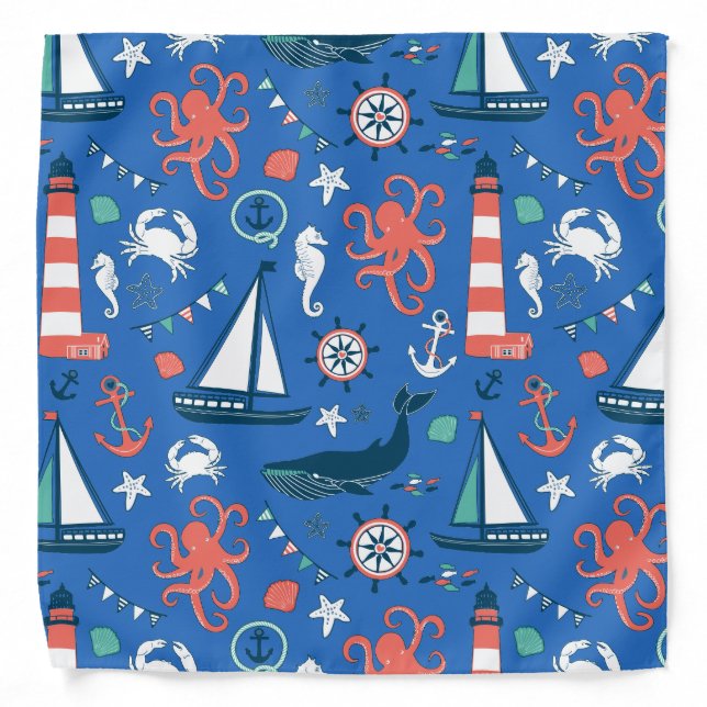 Colorful Marine Life & Nautical Symbols Bandana (Front)