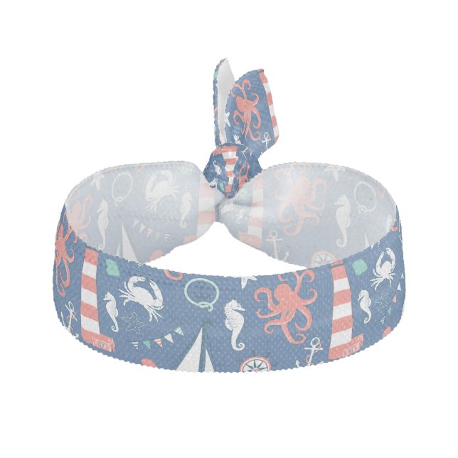 Colorful Marine Life & Nautical Symbols Hair Tie (Front)