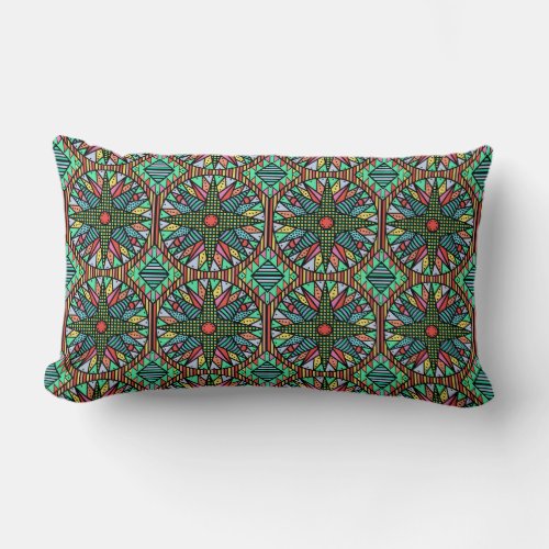 Colorful Mariners Compass Faux Quilted Pattern Lumbar Pillow