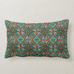 Colorful Mariner's Compass Faux Quilted Pattern Lumbar Pillow