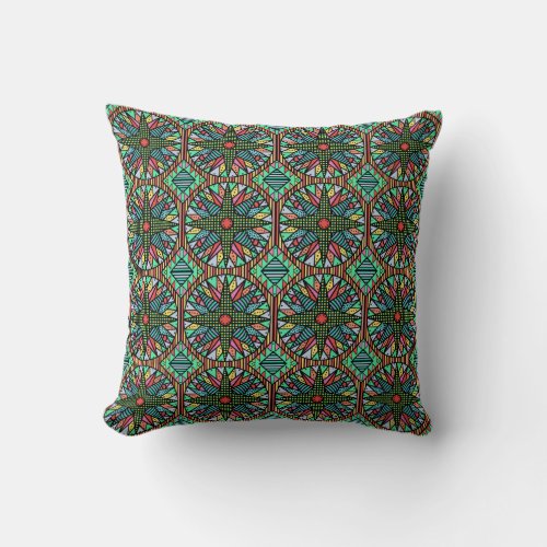 Colorful Mariners Compass Faux Quilted Pattern Throw Pillow