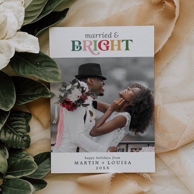 Colorful Married and Bright Newlywed Photo Holiday Card (Creator Uploaded)