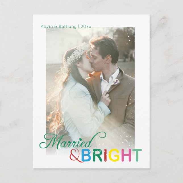 Colorful Married & Bright Christmas Photo Holiday  Postcard (Front)