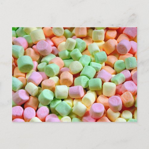 Colorful marshmallows postcard