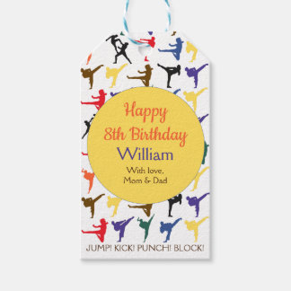 Colorful Martial Arts Karate Kids Happy Birthday Gift Tags