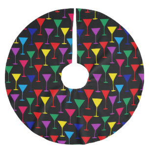 Colorful Martini Cocktail Pattern Brushed Polyester Tree Skirt