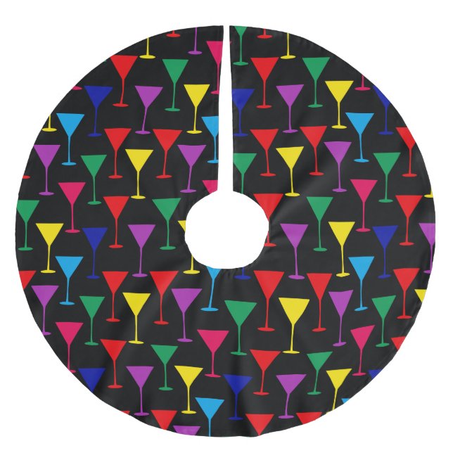 Colorful Martini Cocktail Pattern Brushed Polyester Tree Skirt (Front)
