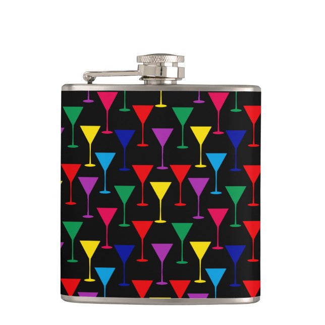 Colorful Martini Cocktail Pattern Flask (Front)