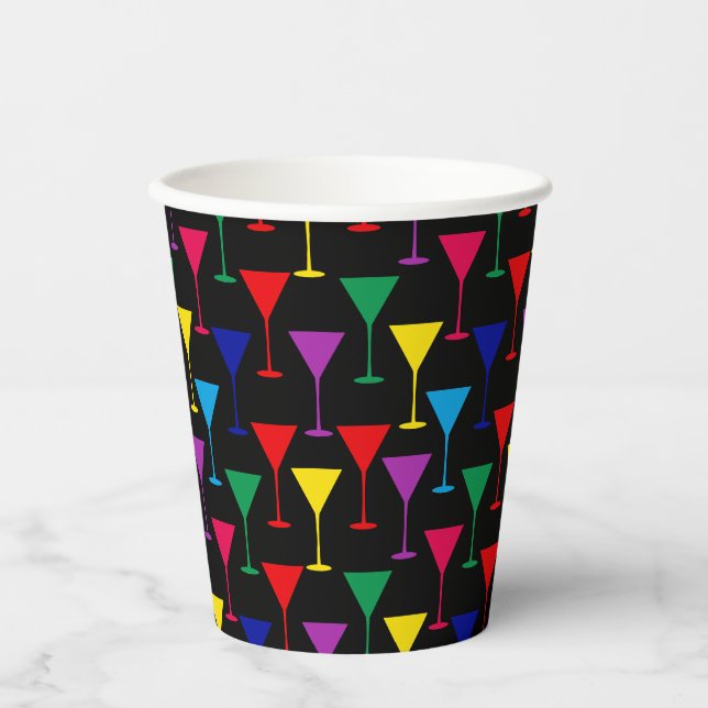 Colorful Martini Cocktail Pattern Paper Cups (Front)