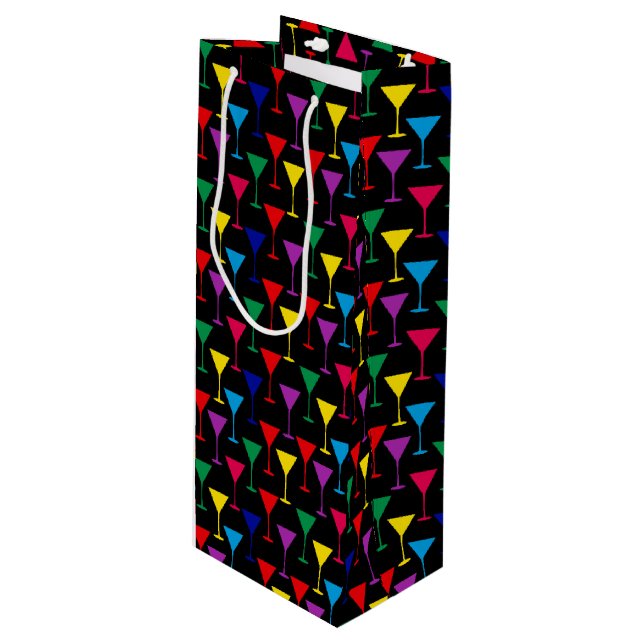 Colorful Martini Cocktail Pattern Wine Gift Bag (Front Angled)