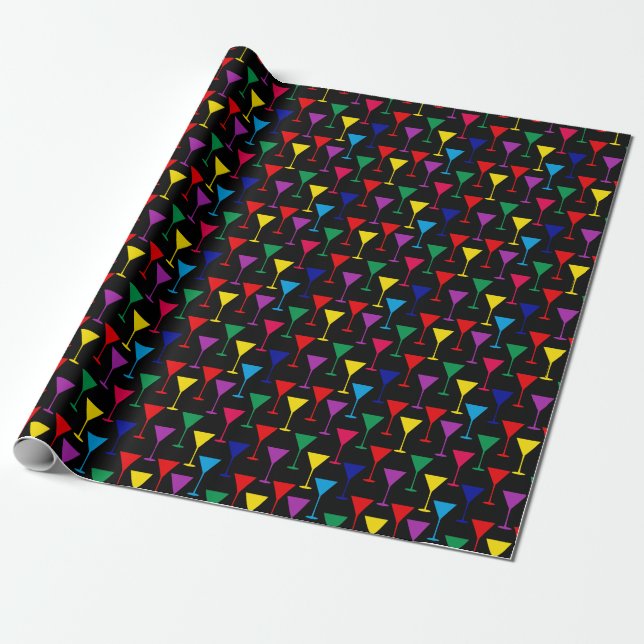 Colorful Martini Cocktail Pattern Wrapping Paper (Unrolled)