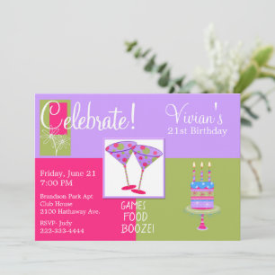 Colorful Martini Glasses Birthday Party Invitation