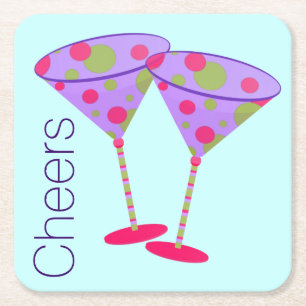 Colorful Martini Glasses Party Paper Coasters