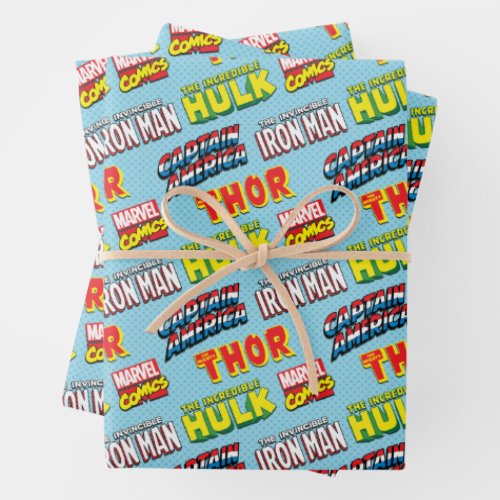 Colorful Marvel Comics Title Pattern Wrapping Paper Sheets