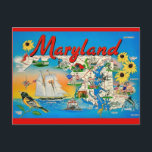 Colorful Maryland Map Postcard<br><div class="desc">Very colorful postcard map for the State of Maryland repurposed!</div>