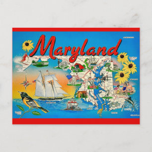 Colorful Maryland Map Postcard