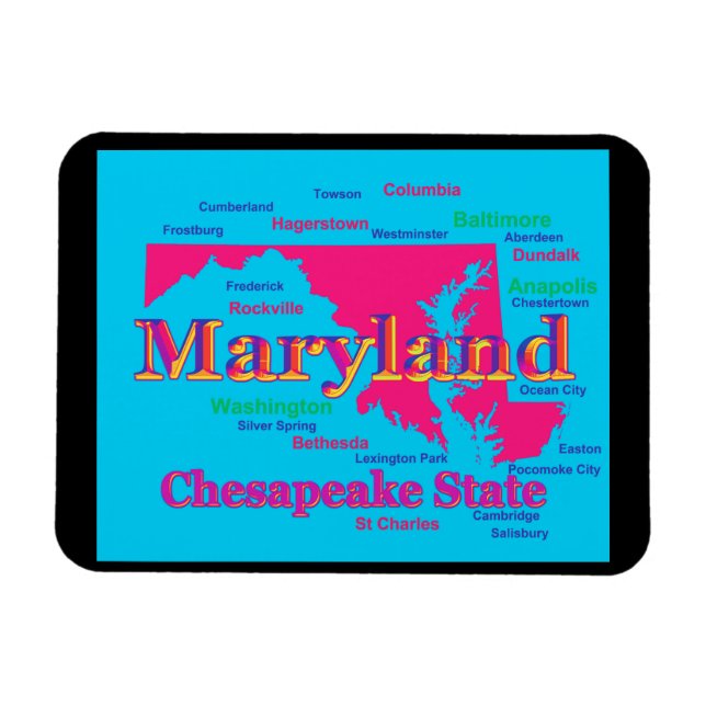 Colorful Maryland State Pride Map Silhouette Magnet (Horizontal)