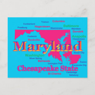Colorful Maryland State Pride Map Silhouette Postcard