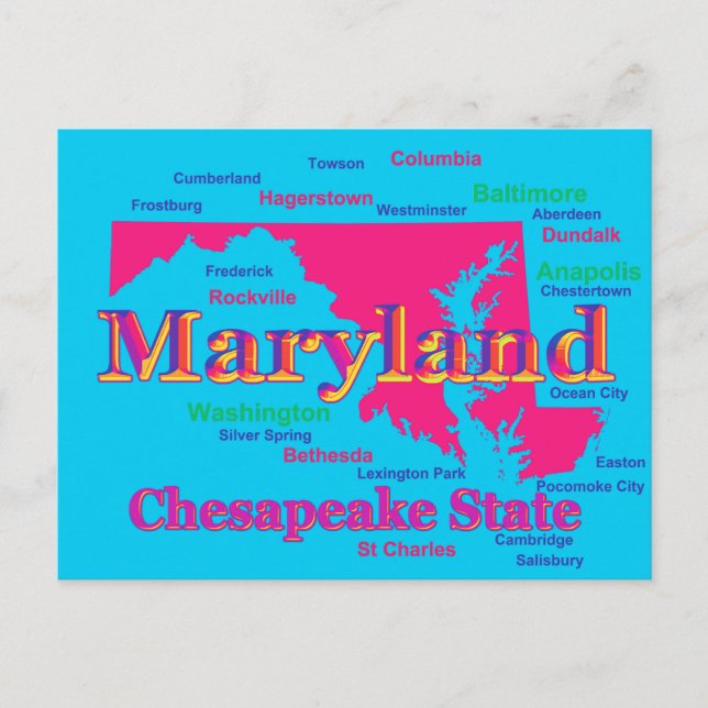 Colorful Maryland State Pride Map Silhouette Postcard (Front)
