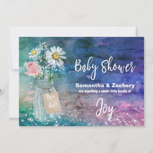 *~* Colorful Mason Jar Floral Baby Shower Rustic Invitation
