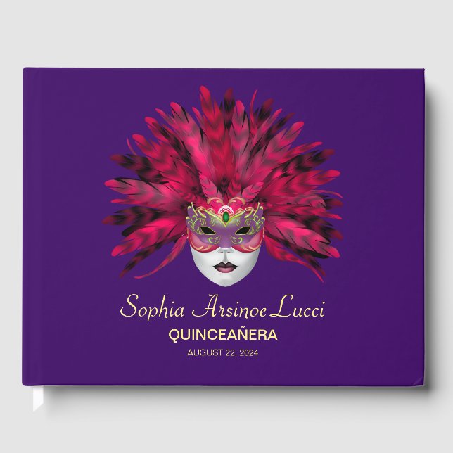 Colorful Masquerade Quinceañera  Guest Book (Front)