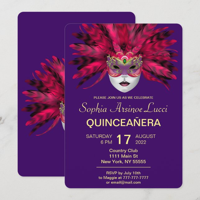 Colorful Masquerade Quinceañera Party Invitation (Front/Back)