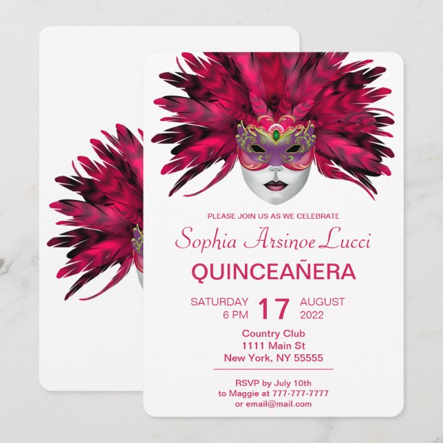 Colorful Masquerade Quinceañera Party Invitation (Front/Back)