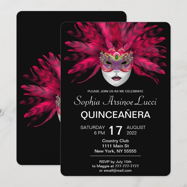 Colorful Masquerade Quinceañera Party Invitation (Front/Back)