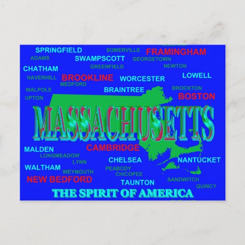Colorful Massachusetts State Pride Map Silhouette Postcard
