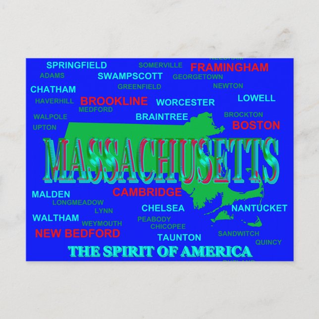 Colorful Massachusetts State Pride Map Silhouette Postcard (Front)