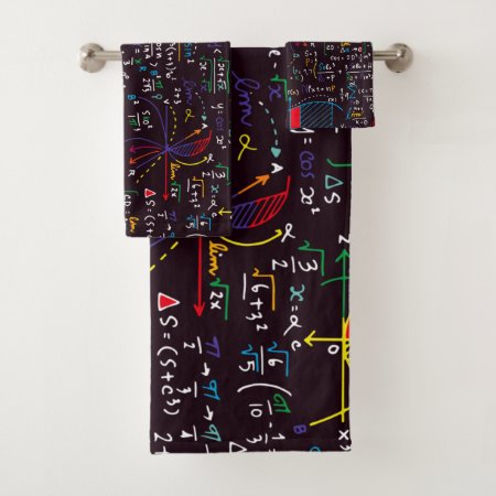 Colorful Math Equations And Formulas On Blackboard Bath Towel Set