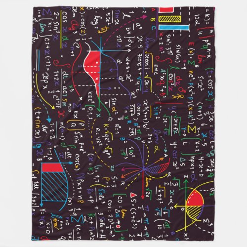 Colorful Math Equations and Formulas on Blackboard Fleece Blanket