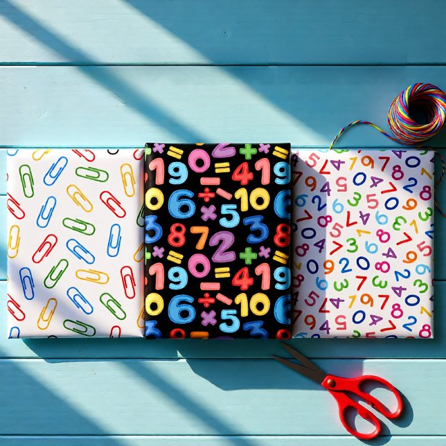 Colorful Math & School Numbers & Clips Wrapping Paper Sheets (Colorful Math & School Numbers & Clips Wrapping Paper Sheets)