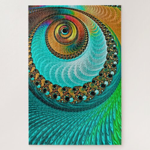 Colorful Mathematical Fractal Art Peacocks Eye Jigsaw Puzzle