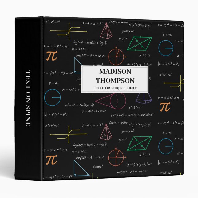 Colorful Mathematics Equations Math Formulas  3 Ring Binder (Front/Spine)