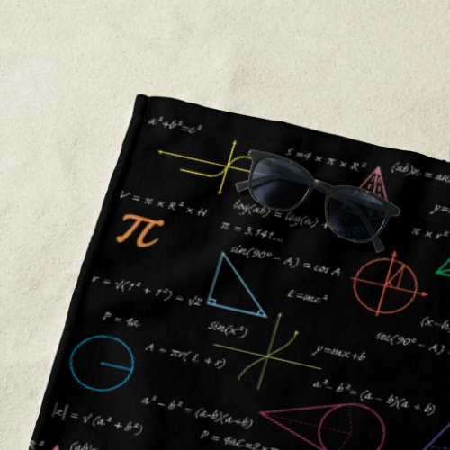 Colorful Mathematics Equations Math Formulas  Beach Towel