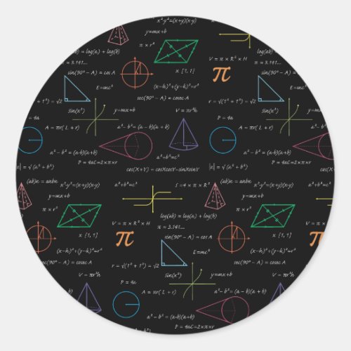 Colorful Mathematics Equations Math Formulas  Classic Round Sticker