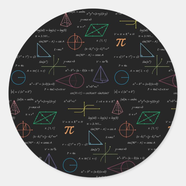 Colorful Mathematics Equations Math Formulas  Classic Round Sticker (Front)