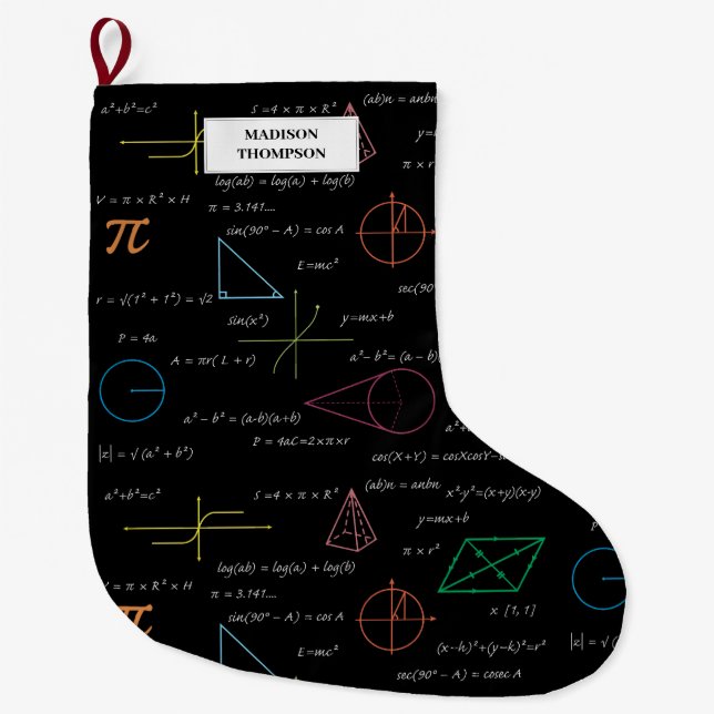 Colorful Mathematics Equations Math Formulas  Large Christmas Stocking (Front)