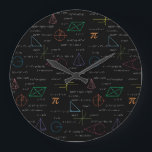 Colorful Mathematics Equations Math Formulas  Large Clock<br><div class="desc">A colorful mathematics equations and formulas pattern on a black background. An ideal design for math teachers,  mathematic enthusiasts,  scientists,  math students,  mathematics tutors,  arithmetic etc. A modern math pattern for back to school students and teachers etc.</div>