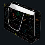 Colorful Mathematics Equations Math Formulas  Large Gift Bag<br><div class="desc">A colorful mathematics equations and formulas pattern on a black background. An ideal design for math teachers,  mathematic enthusiasts,  scientists,  math students,  mathematics tutors,  arithmetic etc. A modern math pattern for back to school students and teachers etc.</div>
