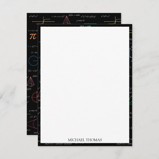 Colorful Mathematics Equations Math Formulas  Note Card (Front/Back)