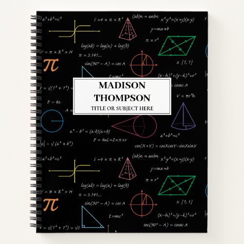 Colorful Mathematics Equations Math Formulas  Notebook