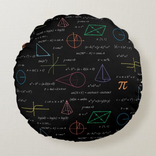 Colorful Mathematics Equations Math Formulas  Round Pillow