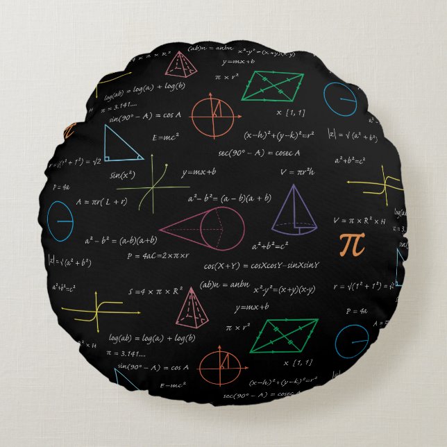 Colorful Mathematics Equations Math Formulas  Round Pillow (Front)