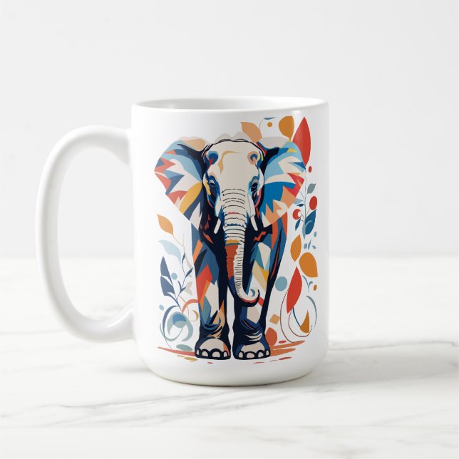 Colorful Matisse Inspired Elephant Design Coffee Mug (Left)