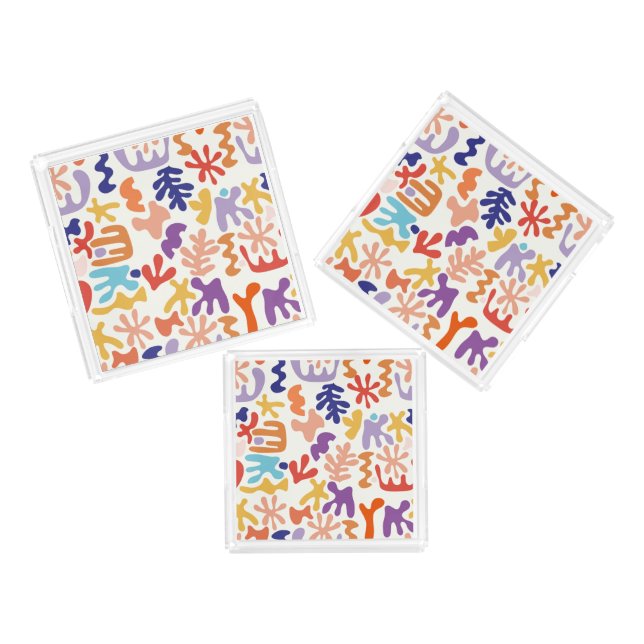 Colorful Matisse Pattern Abstract Botanical Shapes Acrylic Tray (Set)