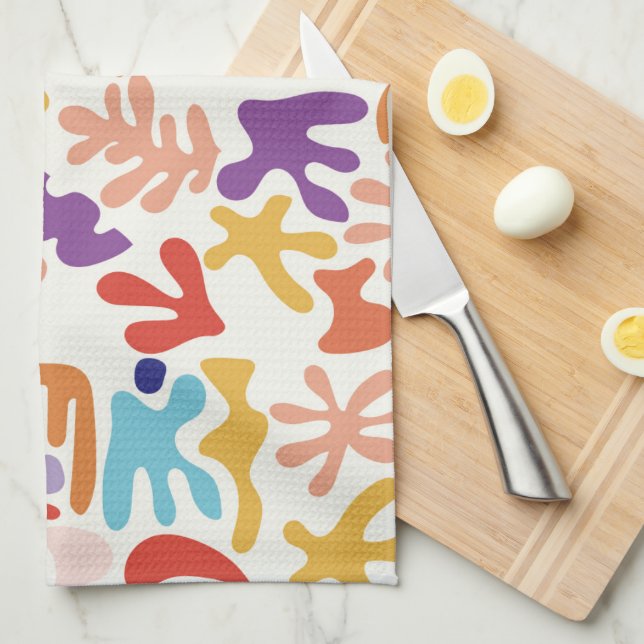 Colorful Matisse Pattern Abstract Botanical Shapes Kitchen Towel (Quarter Fold)