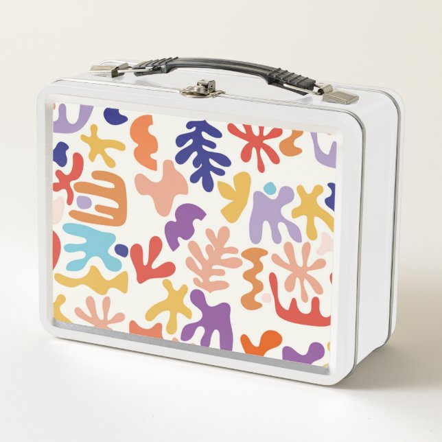 Colorful Matisse Pattern Abstract Botanical Shapes Metal Lunch Box (Front)